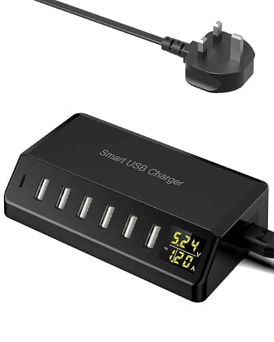 USB Charger 60W 7-Port USB Desktop Charger with LED Screen, Multi-Device Charging Station with Real-Time Power Monitoring for Phone,Fast Charging Hub for Home, Office, Travel