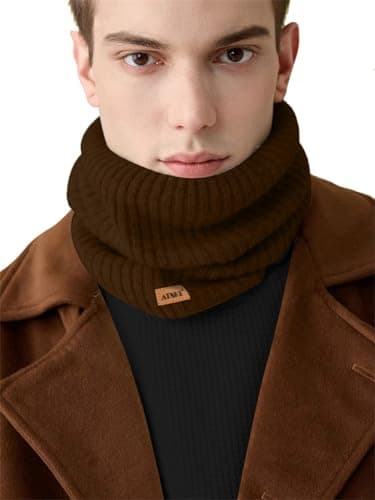 ATNKE Winter Warm Neck Gaiters Thicken Windproof Scarves Dust Face Mask Ski Circle Double Layer Fleece Lined Knit Scarf Gifts for Men and Women/Coffee — view 5