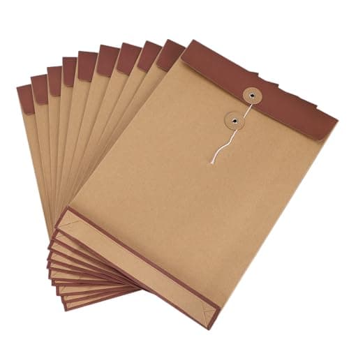 10Pcs A4 Large Kraft File Folder Foolscap Brown Gussetted Envelope Portfolio Organiser Portable Paper Document Project Pockets with String Closure Office School for Bills Receipt Bag Pouch Self Seal — view 4
