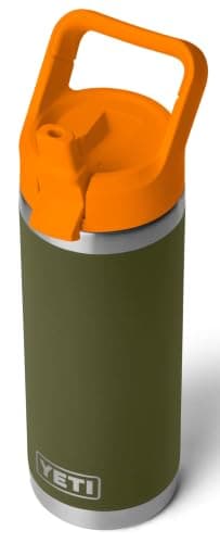 YETI Rambler C Straw Bottle, Stainless Steel Vacuum Insulated Bottle with Leakproof Straw Cap, Olive/King Crab Orange, 18 oz (532 ml)