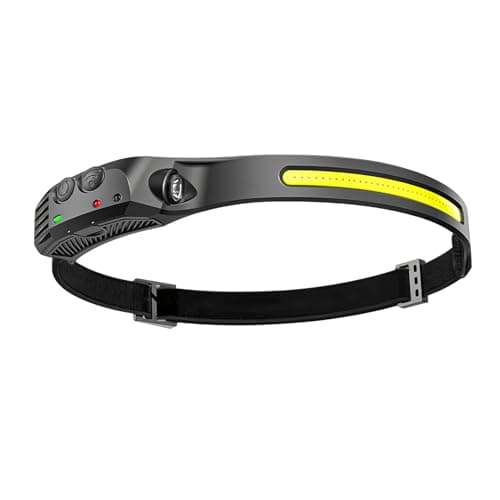 Rechargeable LED Head Torch with Motion Sensor, 230° Wide Beam COB Headlamp, 5 Light Modes, IPX4 Waterproof, Hands-Free Headlight for Running, Fishing, Camping, Hiking, Cycling, Work & Emergency
