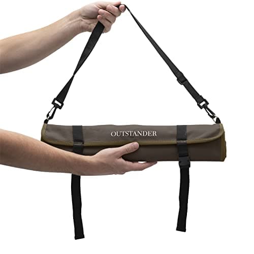 OUTSTANDER Chefs Knife Roll Bag with 11 Slots, Heavy Duty 16OZ Waxed Canvas Knives Case for Camping, Waterproof Storage Tool Wrap for Equipment of Chef, Comes with Shoulder Strap (Brown) — view 2