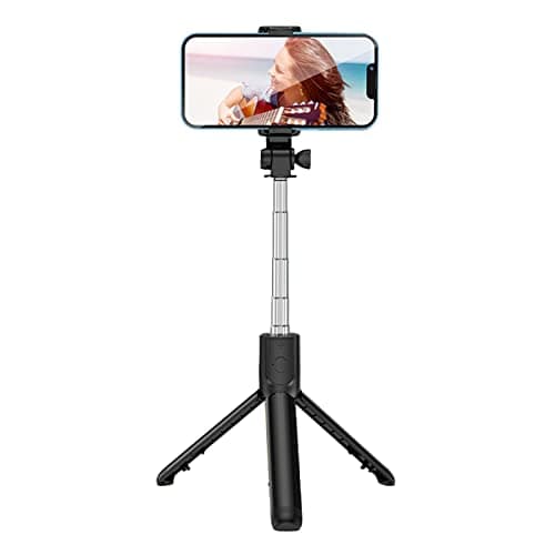 Domary Tripod Selfie Stick Portable Stainless Steel 360° Rotating Telescopic for Travel Remote Control 27.6in (Black) — view 5