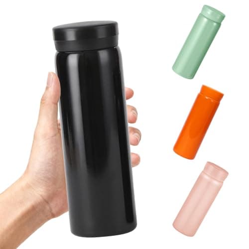 300ml Small Flask, Reusable Vacuum Insulated Stainless Steel Insulated Tumbler Water Bottle with Leakproof Lid for Hot & Cold Drinks, Portable Coffee Mug for Travel (Black)