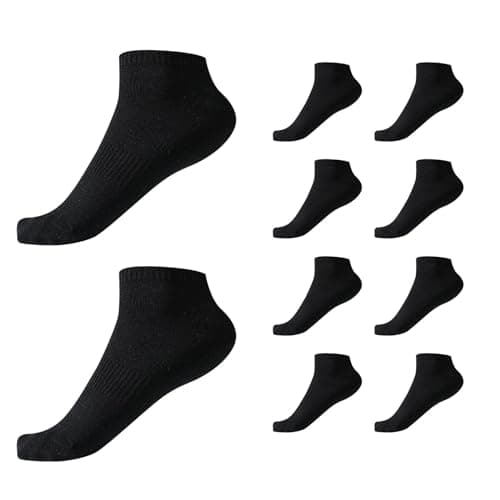 Thermal Socks Pack of 10 Short Socks Cotton Plain Colours with Subtle Design for Cold Days, black, One Size