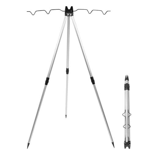 QWORK® Fishing Rods Tripod Stand for 4 Fishing Rods - Telescopic 70-105 cm - Aluminum Alloy - Anti-Rust Sea Beach Pier Shore Tackle Support