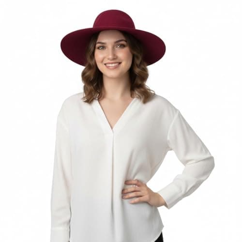BIWTUP Women’s Wool Wide Brim Sun Hat Packable Summer Fedora, UV Protection Beach Hat, Stylish Travel & Outdoor Hat Maroon — view 4