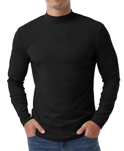 Hisir Men's Thermal Top, Mock Neck Cotton Base Layer Layer, Black, L