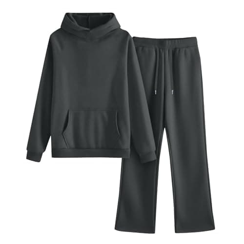 Tracksuit Womens Full Set Oversized 2 Piece Outfits Long Sleeve Hoodie and Sweatpants Women Lounge Wear Sets Fashion Sweatsuits Wide Leg Jogger Loose Loungewear Gym Fitness Activewear Set Dark Gray M — view 4