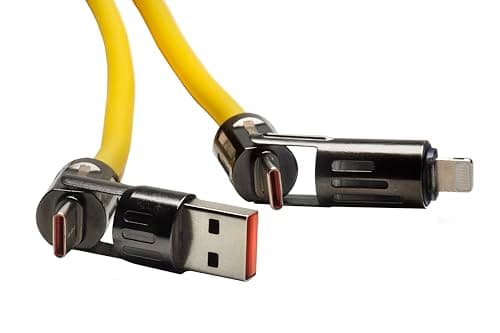 NYSLIFE Chunky Charge 4 in 1 Multi USB Fast Charging Cable, 10 Ft, USB A/C to C/Lightening 60W Charger Cable, Yellow Heavy Duty Universal Charger Cord for iPhone, Android, Laptop, Tablet