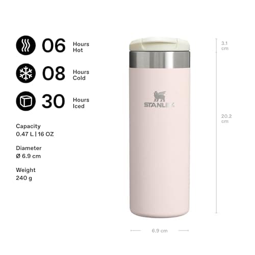 Stanley 1913 Aerolight Transit Travel Mug 0.47L - Keeps 6 Hours Hot - 8 Hours Cold - Dishwasher Safe - Leakproof - Car Cup Holder Compatible - Insulated Coffee Cup - Rose Quartz — view 2