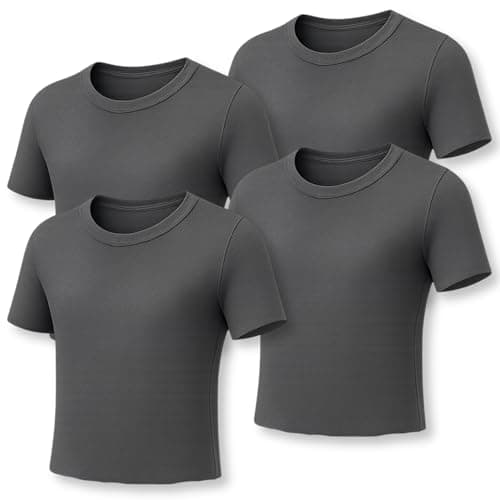 Deck and Beach Mens 4 Pack Thermal Tops Long Sleeve or Short Sleeve 0.40 TOG Warm Soft Touch Base Layer Undershirts for Winter (Charcoal ShortT, Large)
