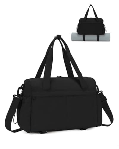 Small Gym Bag Womens with Yoga Mat Holder and Wet Compartment, Puffer Black