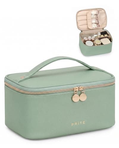 Prite Makeup Bag Toiletry Case for Women with Brush Holder, Green, Standard