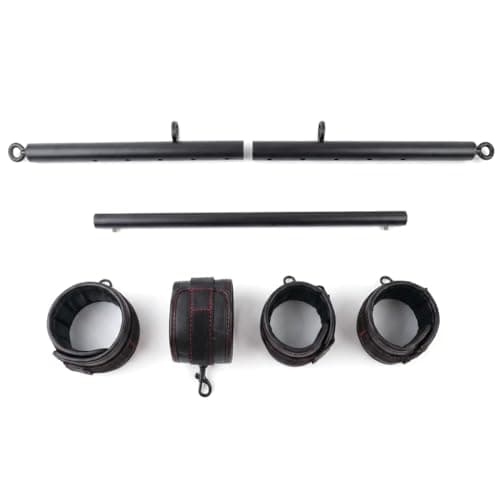Heavy Duty Stainless Steel Expandable Spreader Bar with 4pcs Furry PU Purple Adjustable StrapsTraining Fitness Kit,Home Indoor Sports Yoga Set (Black+Black PU Cushioned Kit) — view 2
