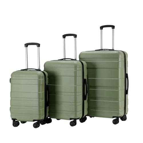 OHS Suitcases Set of 3, Hardshell Luggage Sets with 4 Wheels Lightweight Durable Adjustable Handles Easy to Carry - Cabin Luggage, Suitcase Medium, Suitcase Large - Olive Green