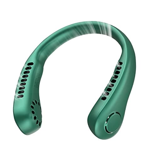 Neck Fan, Portable Neck Fans Rechargeable, 5 Speeds USB Personal Bladeless Fan 3000mAh Battery, Wearable Hands-Free Cooling Fan for Men & Women, Leafless Hanging Mini Fans for Outdoor Travel (Green+)