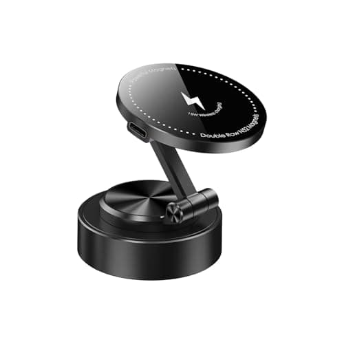 360° Rotation Magnetic Car Phone Holder with Wireless Charging, Foldable Adjustable Suction Cup Phone Mount Stand for Dashboard Desk Office, Strong Magnetic Phone Stand Compatible with iPhone Samsung