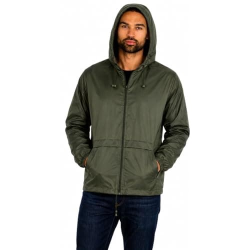 Style It Up Unisex Mens Ladies Water Resistant Plain Raincoat Kagools Jacket Hooded Cagoule (Olive, M) — view 2