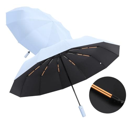Maibar Umbrella Windproof Strong 24 Ribs Compact Umbrellas Sun UV Protection spf 50 Folding Travel Large Auto Open Close Umbrellas Umbrella (Light Blue) — view 2