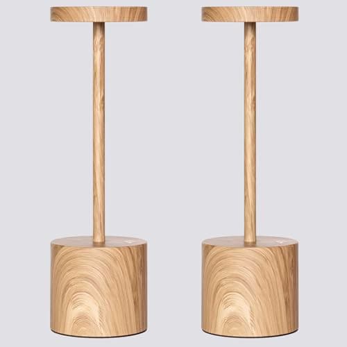 Barryca 2 Pack Cordless Rechargeable Table Lamp, 3 Color Temperature & Dimmable, IP54 Waterproof Battery Operated Portable LED Light for Outdoor, Patio, Restaurant, Bedside, Shower (Bamboo)