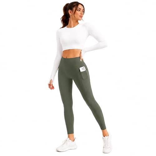 ZENYA Women’s High Waisted Leggings with Pockets – Ultra-Soft Yoga Pants for Workout & Running (XL, Olive)