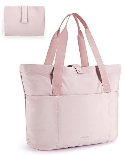 bagsmart Tote Bag for Women, Large Foldable Tote Bag, Handbags & Shoulder Bags with Zipper for Travel, Beach, Gym, Work, School-16.5''L x 6''W x 14''H