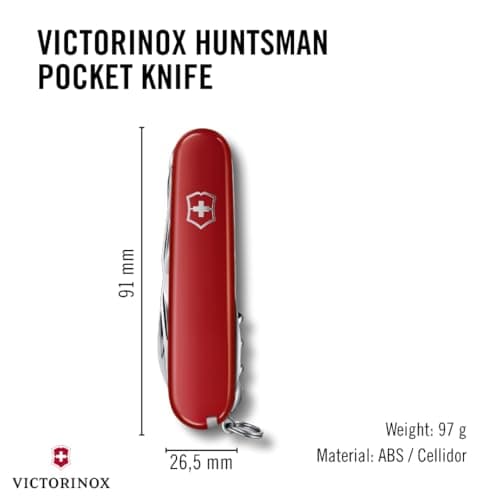 Victorinox Swiss Army Knife Huntsman - 15 Functions Pocket Knife - Red — view 3