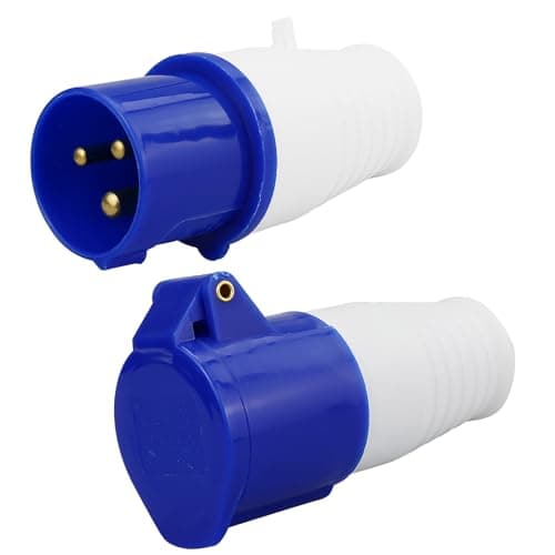 HXMJIED 16A 240V Site Trailing Plug & Socket 230V 16A 3 Pin PCE 240 Volt Blue Hook Up, Weather Proof Industrial Socket, Industrial 16A Plug & Sockets 1 Set (Blue)