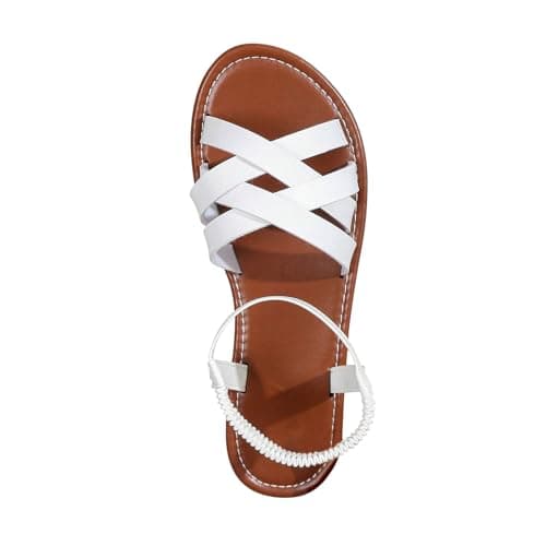 Women's Sandals UK Slingback Flat Feet Leather Roman Sandals Women Casual Travel Breathable Flip Flop Womens Wide Fit Slippers Ladies Summer Beach Shoes for Indoor and Outdoor Size 3.5-7.5 White