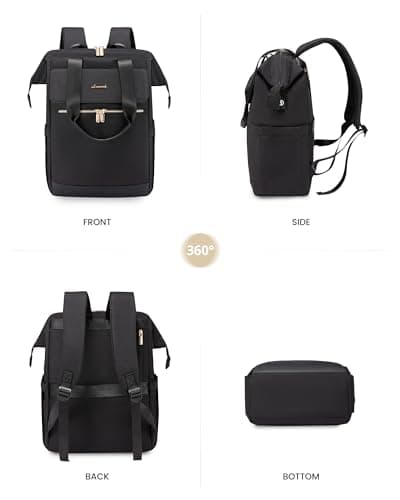LOVEVOOK 18 Inch Backpack Womens, Large Laptop Rucksack Bag for Ladies, Daypacks for Office Teacher Nurse, Fashion School Bags for Work University Travel, Black — view 4