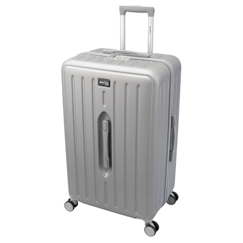 SKYFLITE Modern Large Trunk, 76cm, ABS Hardshell, Silver/Charcoal, TSA Lock, 90L Capacity (Silver)
