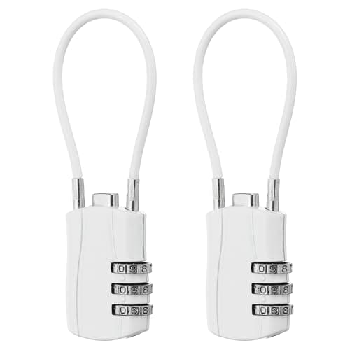 sourcing map 2 Pcs Luggage Travel Lock, 3 Digit Cable Combination Lock 30mm Width Body with 13.5cm Long Cable for Suitcase Bag Cabinets Small Fences Gym, White