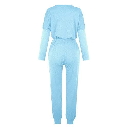 Womens Airport Travel Outfit Women's Two-Piece Loungewear Set, Long Sleeve Casual Tracksuit, Solid Colour, Drawstring Jogger Pants with Pockets Round Neck Top Pullover for Workout 2026 (Sky Blue, L) — view 3