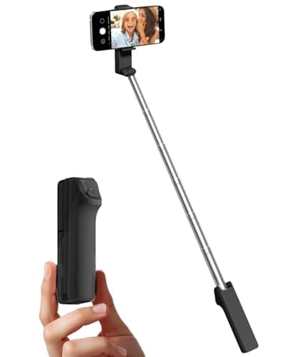 Viozon Selfie Stick, Compatible with 4-7" Phone, Phone Holder, Wireless Remote Control Button, Ergonomic Handle, Extendable up to 67cm, 3x4.8x12cm Mini Size, 110g Lightweight, Travel, Filming, Black