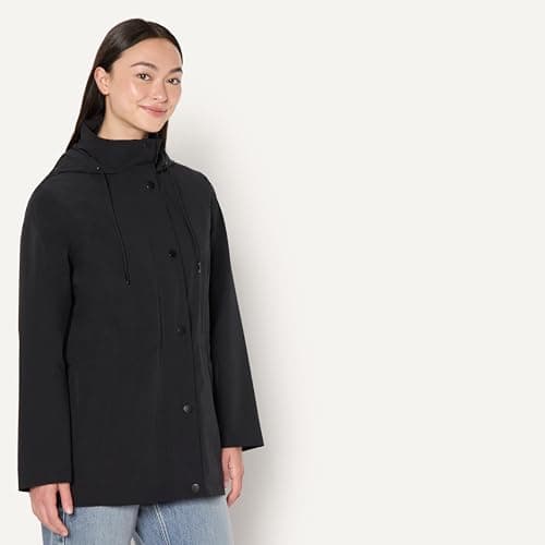 Amazon Essentials Women's Relaxed-Fit Packable Lightweight Waterproof Hooded Rain Jacket, Black, XL — view 2