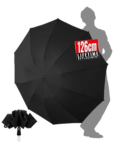 Chakipee Umbrella Windproof Strong Travel Compact Automatic Large Black Folding Umbrellas for Wind and Rain Resistant - Portable 210T Fabric - 10 Ribs Durable For Mens Women Umbrella