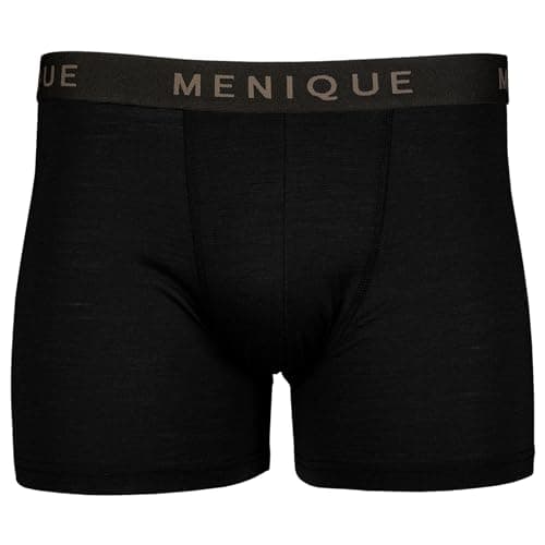 menique Men's 100% Merino Wool Boxer Shorts, Breathable L, Black