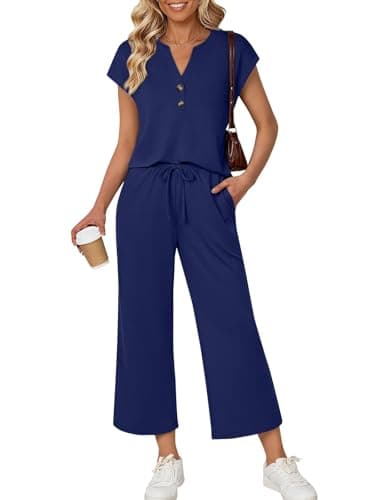 LILLUSORY Womens 2 Piece Lounge Gym Wear Sets Co Ord Tracksuits Navy M