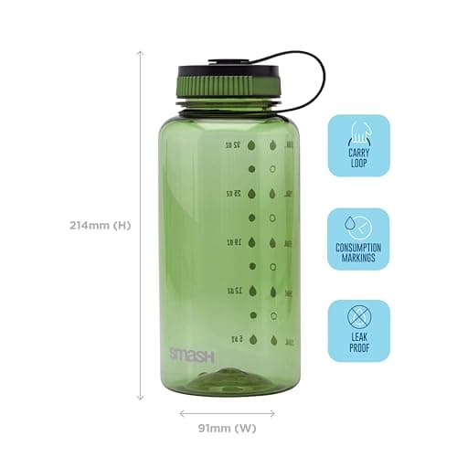 Smash 1 Litre Screw Cap Wide Mouth Water Bottle with Water Markings,Green — view 3