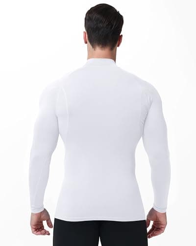 Runhit Men's White Long Sleeve Compression Base Layer T Shirt, Quick Dry Running Top Mock Turtleneck Breathable Thermal Football Underlayer for Gym Workout Fitness Training Work Sports L — view 3