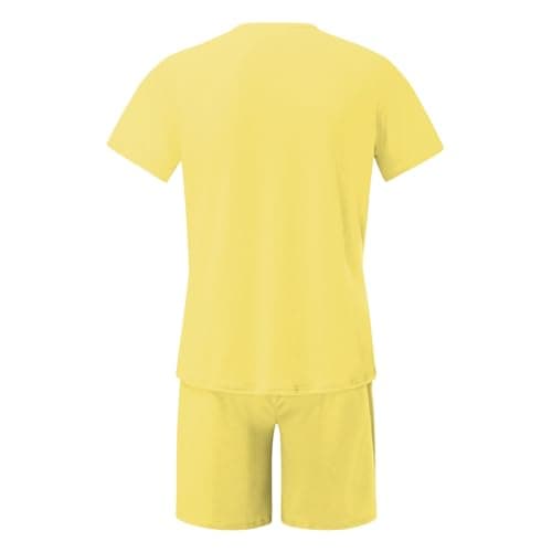 Generisch Men's Jogging Suit, Short 2-Piece Comfortable T-Shirt & Shorts Set, Cotton Mix, Oversized Street Print, Breathable, Sports, Leisure Outfit for Training, Streetwear, Travel, Yellow-2, M — view 2