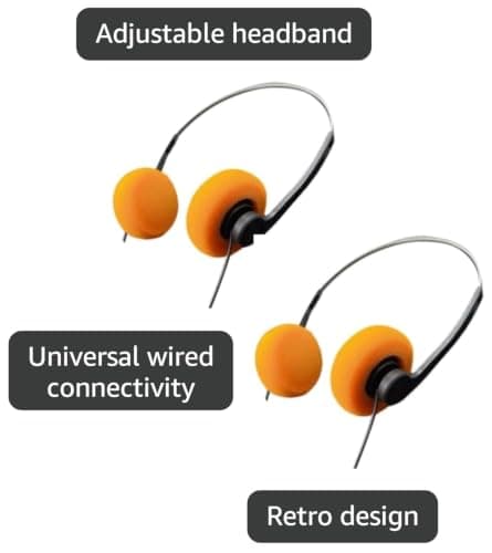 Wwyan 2Pcs Orange Retro Over-Ear Headphones,Wired Stereo Headphones, HiFi Stereo Sound, Lightweight Portable with Adjustable Headband, Comfortable Headset for Travel & Daily Use — view 3