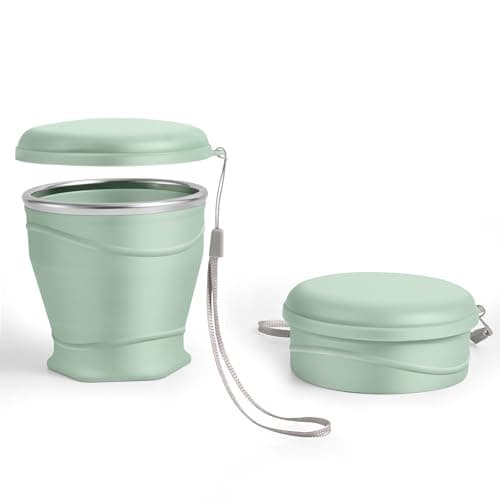 luvtree Silicone Collapsible Travel Cup with Dustproof Lid, 8.8 Oz/260ml, BPA-Free, Portable, Reusable for Camping, Picnic, Travel, Office (Light Green)