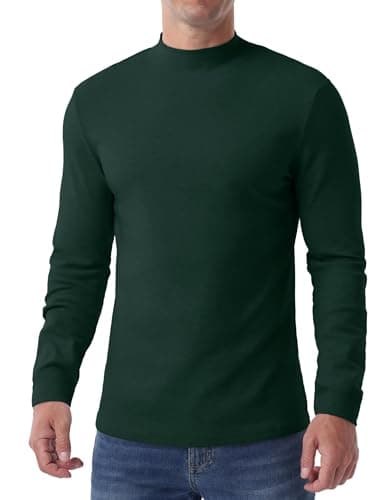 Hisir Men's Thermal Top, Mock Neck Cotton Base Layer, Dark Green, L — view 5