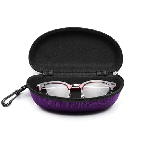 SteelFever 3pcs Sunglasses Case, Portable Travel Zipper Hard Shell Eyeglasses Case with Plastic Hook Scratch Resistant Glasses Organiser Box (Purple Rose Red) — view 5