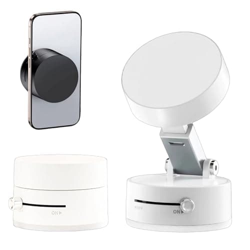 Leeneen Strong Magnetic Vacuum Suction Phone Holder,for Car/Home/Smooth Surface/Mirror/Glass 360°Foldable and Retractable Magnetic Suction Cup Phone Stand for Car (White)