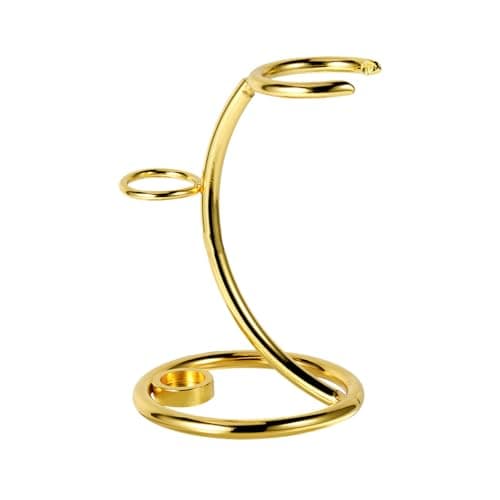 Gold Shave Brush Stand Holder, 2 in 1 Stand Men's Shave Tool Kit Iron Alloy Universal Holder for Safety Razor for Salon Home Travel Use