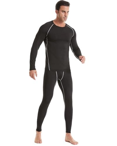 Orrfreer 2 Pack Men’s Thermal Underwear Set Fleece Lined Compression Base Layer For Winter Sports Long Sleeve Top & Long Johns For Men Thermal, Skiing, Running, Hiking Black/Black XXL — view 2