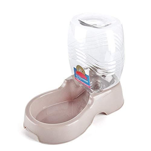 Flexzion Pet Water Dispenser Station, Beige (3/8 Gallon) Auto Replenish Gravity Waterer Drinking Fountain Bottle Bowl Dish Portable Stand for Small Dog Cat Animal